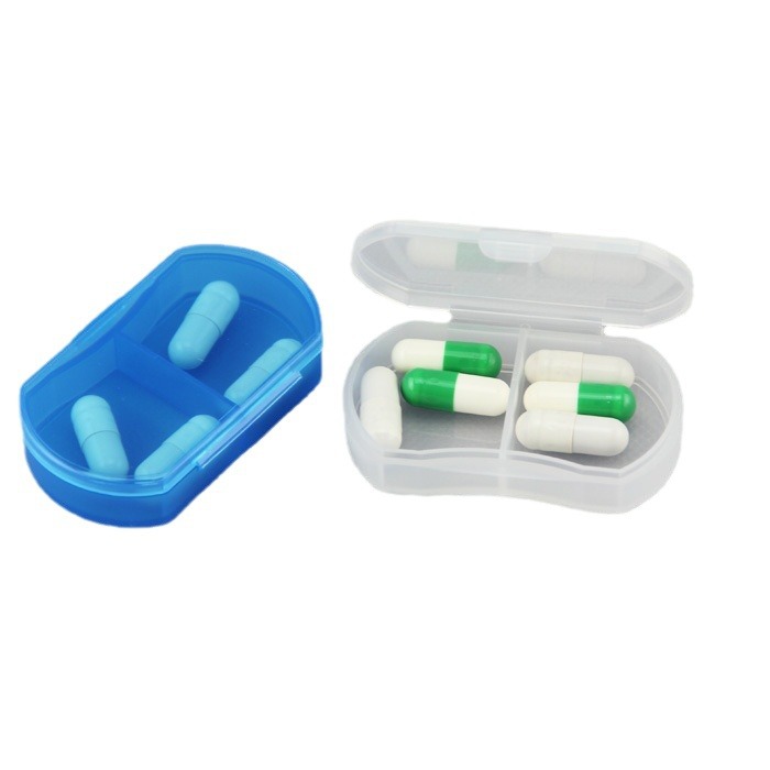 Printable logo mini portable small medicine box 2 grid super small medicine box plastic sub-packaging storage box