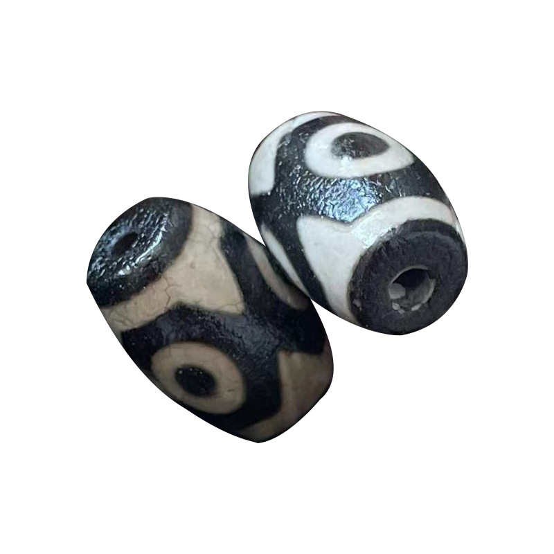 Wholesale Natural Agate 15 ✖ 22mm High Oil Antique Distressed Loose Beads Orange Peel Texture Black and White Three-Eyed Dzi Beads