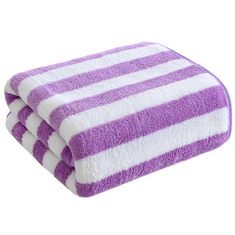 Warp knitted coral fleece wide striped large towel wholesale edging bath towel suit children adult thickened striped beach towel