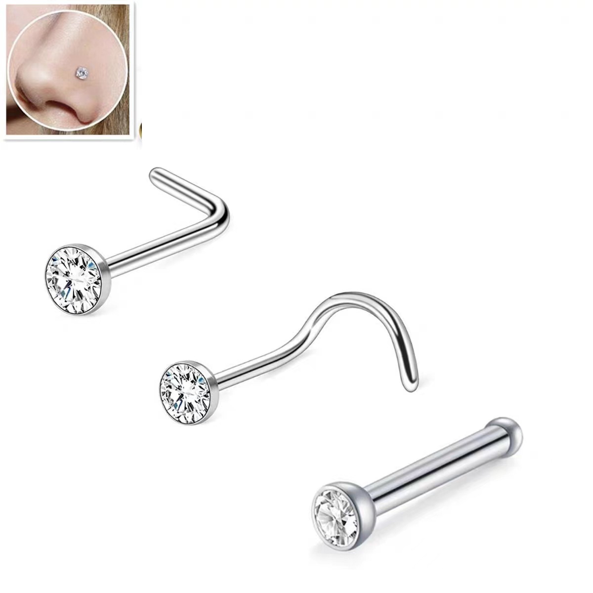 Europe and the United States cross-border hot human body piercing nose nail nose ring jewelry diamond factory wholesale