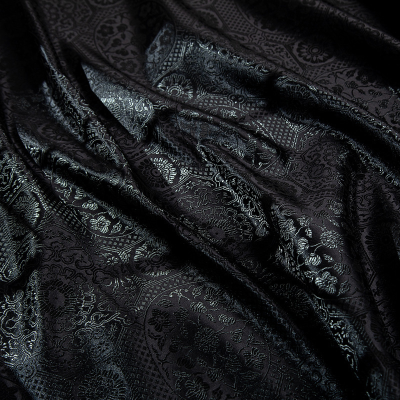 Ткань черного пионового узора темного brocade нейлона для клатчей, одежды, винтажного черного чонгсана (ширина)