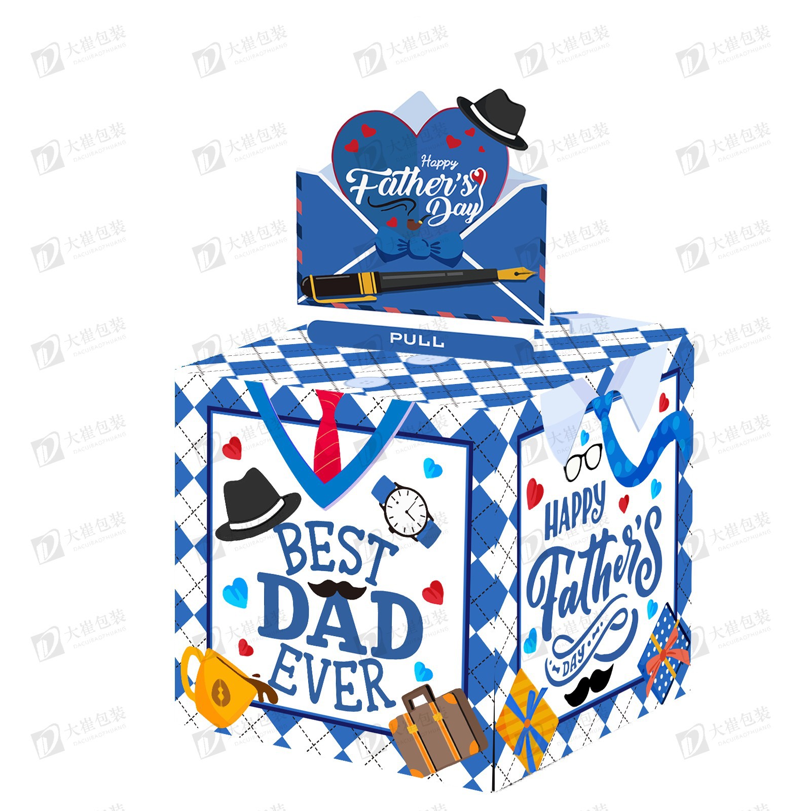 Happy Father's Day Money Pull Box for Cash Best Dad Ever Gift Box Decoration Scene Cloth