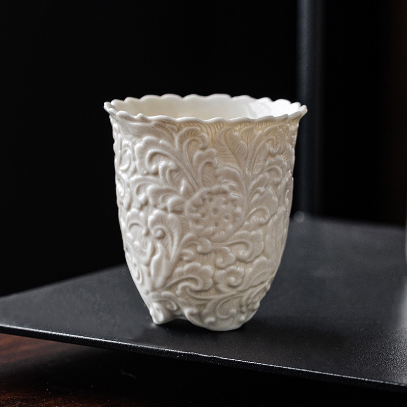 Plant Gray Three-Legged Peony Scent Cup Ceramic Tea Cup Master Cup Single Cup Kung Fu Tea Set Drinking Tea Cup Tea Cup