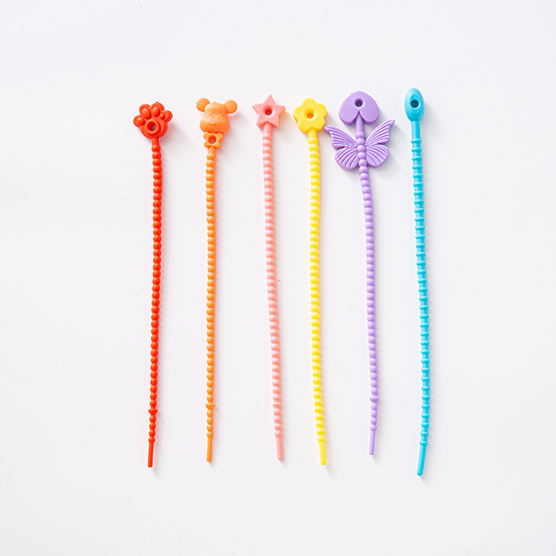 Large 215mm Silicone Cable Tie Stretchable Cartoon Key Ring Cord Color DIY Doll Pendant Jewelry Accessories