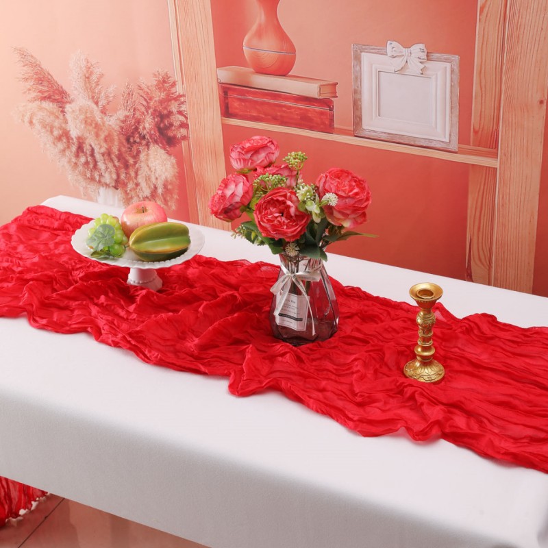 Cross-border Hot Home Birthday Party Decoration Bari Yarn Tablecloth Wedding Shooting Background Props Table Runner Wrinkled Cloth