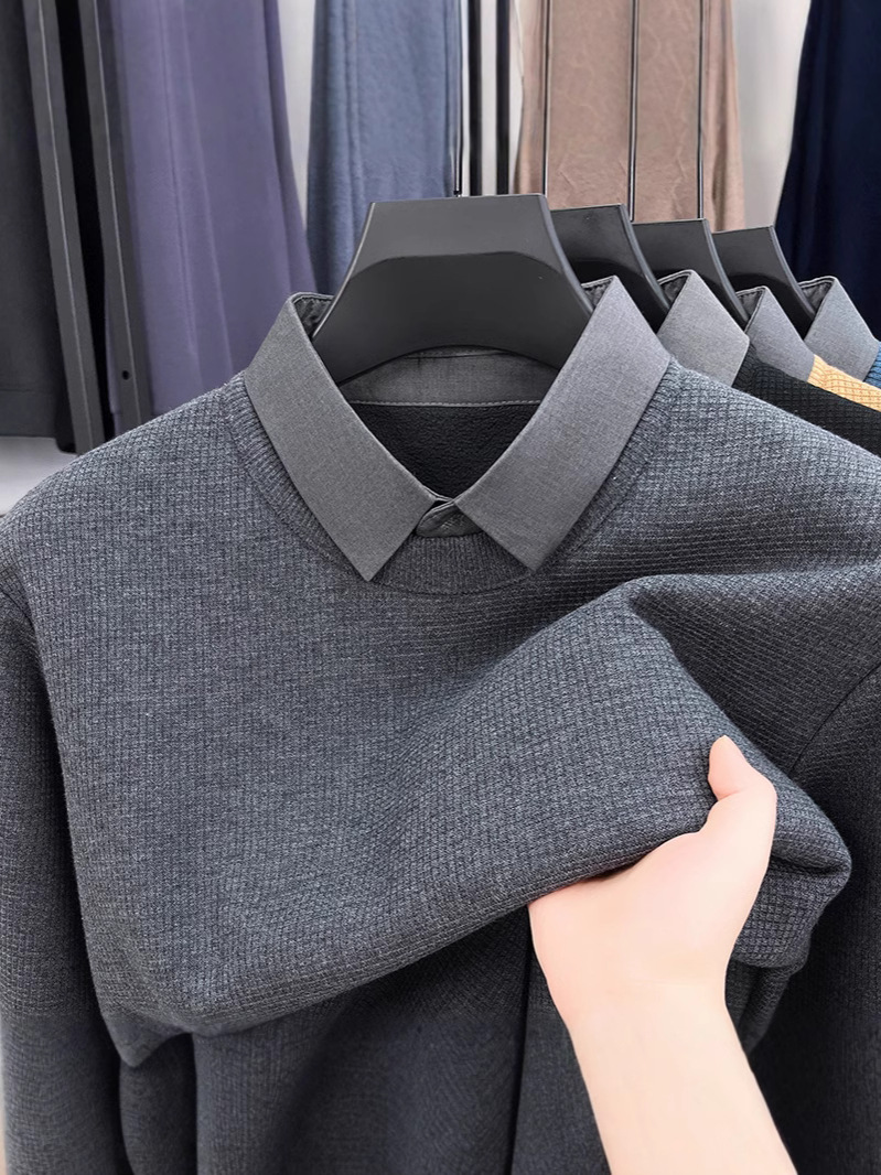 Мужской свитер с утеплителем, фальшивый комплект, осень-зима, корейский стиль