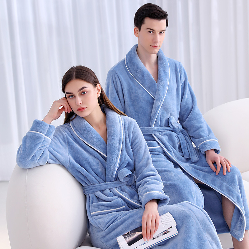 [2001 New] Autumn and Winter Lengthened Thickened Flannel Nightgown Men's Plus Size Coral Fleece Bathrobe Women