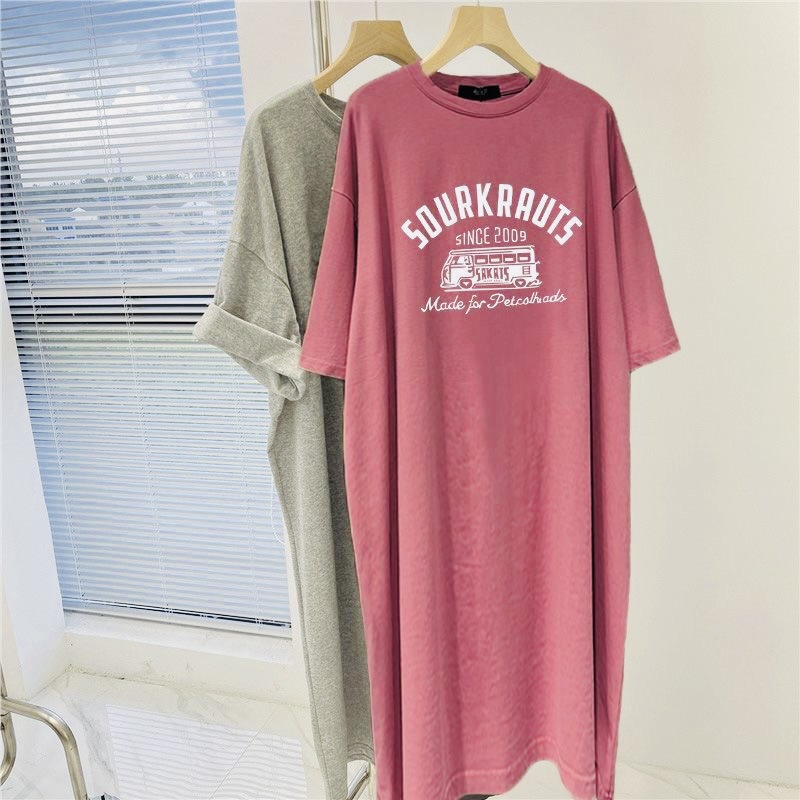 Plus Size Retro Chic Short-Sleeved T-Shirt Dress for Women 2025 New Loose Slimming Look Mid-Length Slit Skirt Summer