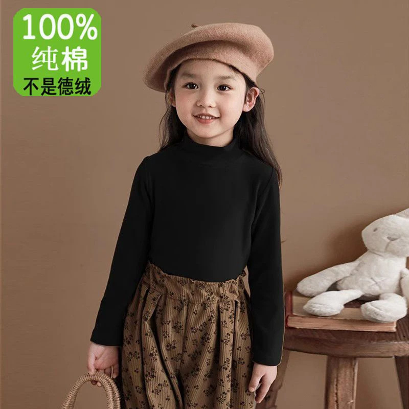 Children's T-shirt autumn and winter new cotton girls boys long sleeve bottoming shirt baby loose casual half high collar top