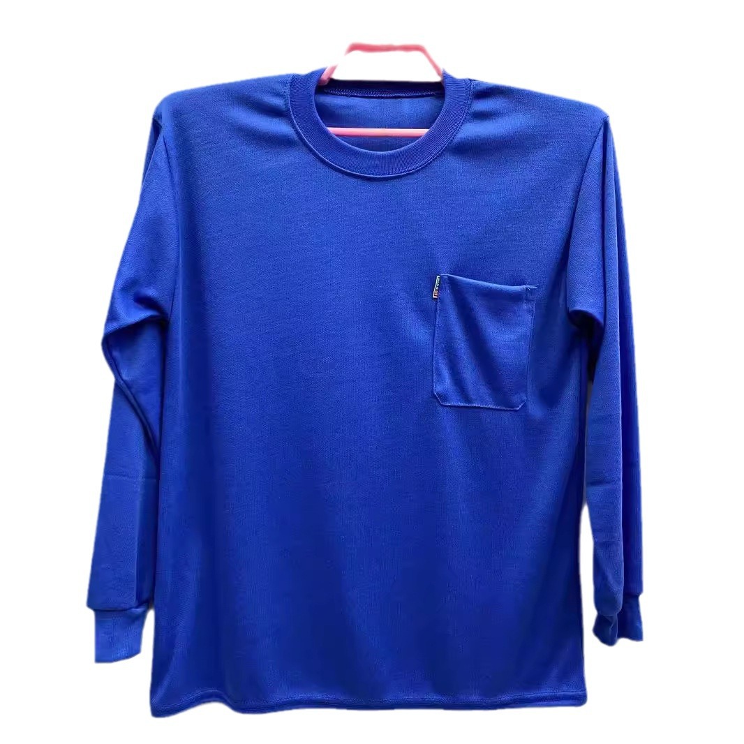 Men's Autumn Crewneck Middle-aged Real Pocket Solid Color Long Sleeve T-Shirt Crewneck Loose Base Shirt Stall Supply