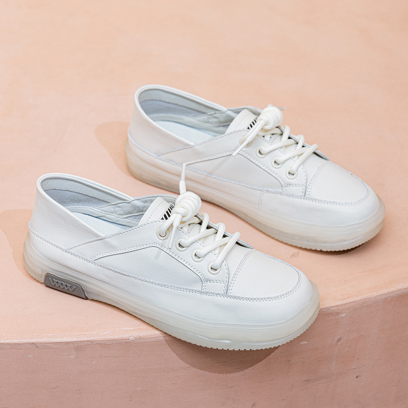 Douyin Live Broadcast Popular Genuine Leather White Shoes for Women 2025 Spring and Summer Tbottomon Sole Soft Sole Soft Surface Breathable Two-Wear Sneakers