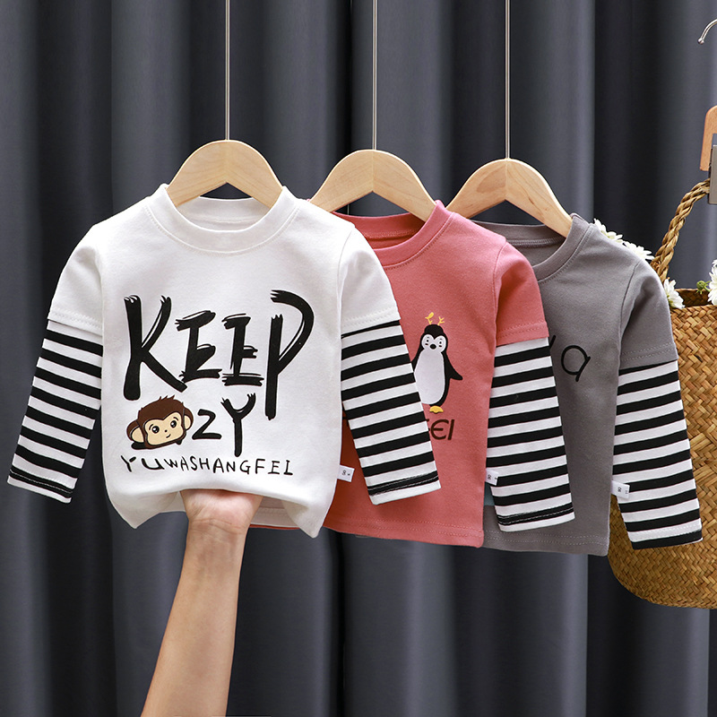 Spring and Autumn Kidsren's T-Shirts for Boys and Girls Long-Sleeved Tops 0-5 Years Old Cartoon Bottoming Shirts Baby Outing Clothes Kidsren's Clothing Wholesale