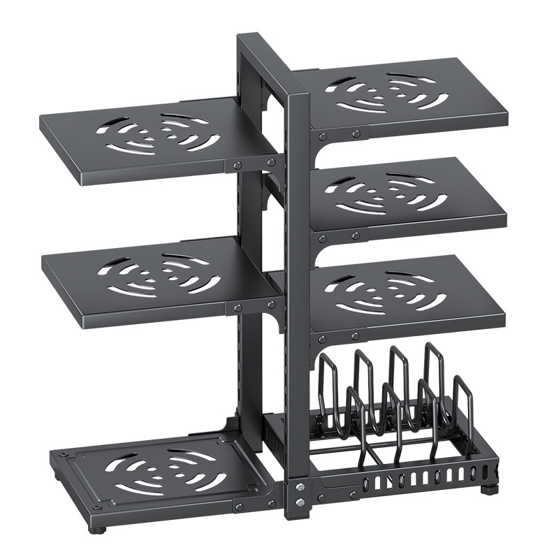 Cross-Border Foldable Bilateral Pot Rack Home Kitchen Sink Storage Rack Multi-Layer Floor-Standing Pot Storage Rack Wholesale