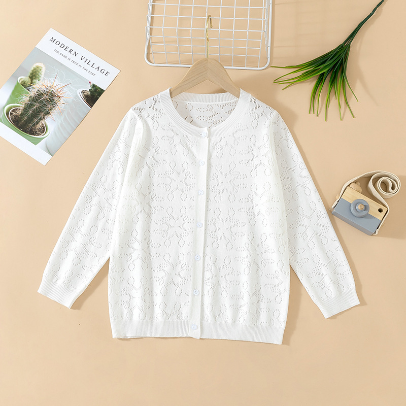 2024 new boys and girls cardigan spring and autumn hollow sweater baby infant children Spring and Autumn thin sweater