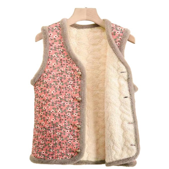 Net red explosions women's cotton-padded fur collar fur coat small floral thickened fleece-lined warm cotton vest mother wholesale
