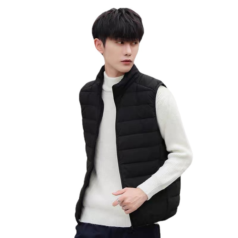 2024 down Jacket Vest Men's Thin down Vest Casual Sleeveless Short Stand Collar Autumn and Winter Large Size Jacket Trendy