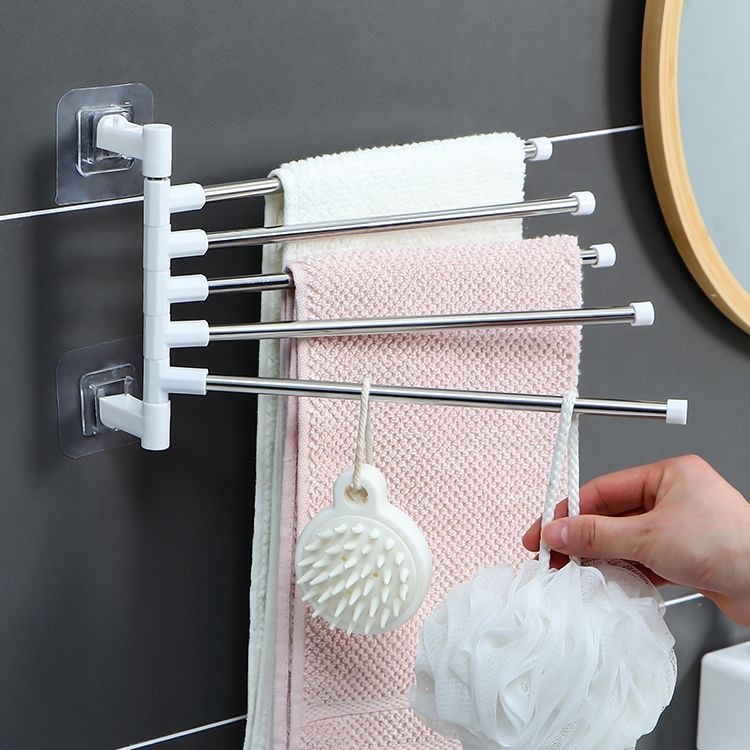 Lin Jie Bathroom Non-perforated Wall-mounted Rotating Towel Rack Toilet Storage Rack Multi-layer Hanging Rod Toilet Hanging Folding