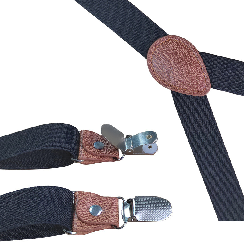 Cross-Border Supply Kidsren's 3-Clip Y-Shaped Suspender Clip Kidsren's Men's and Women's High-Quality Suspenders Three-Clip Brown Leather Head Style