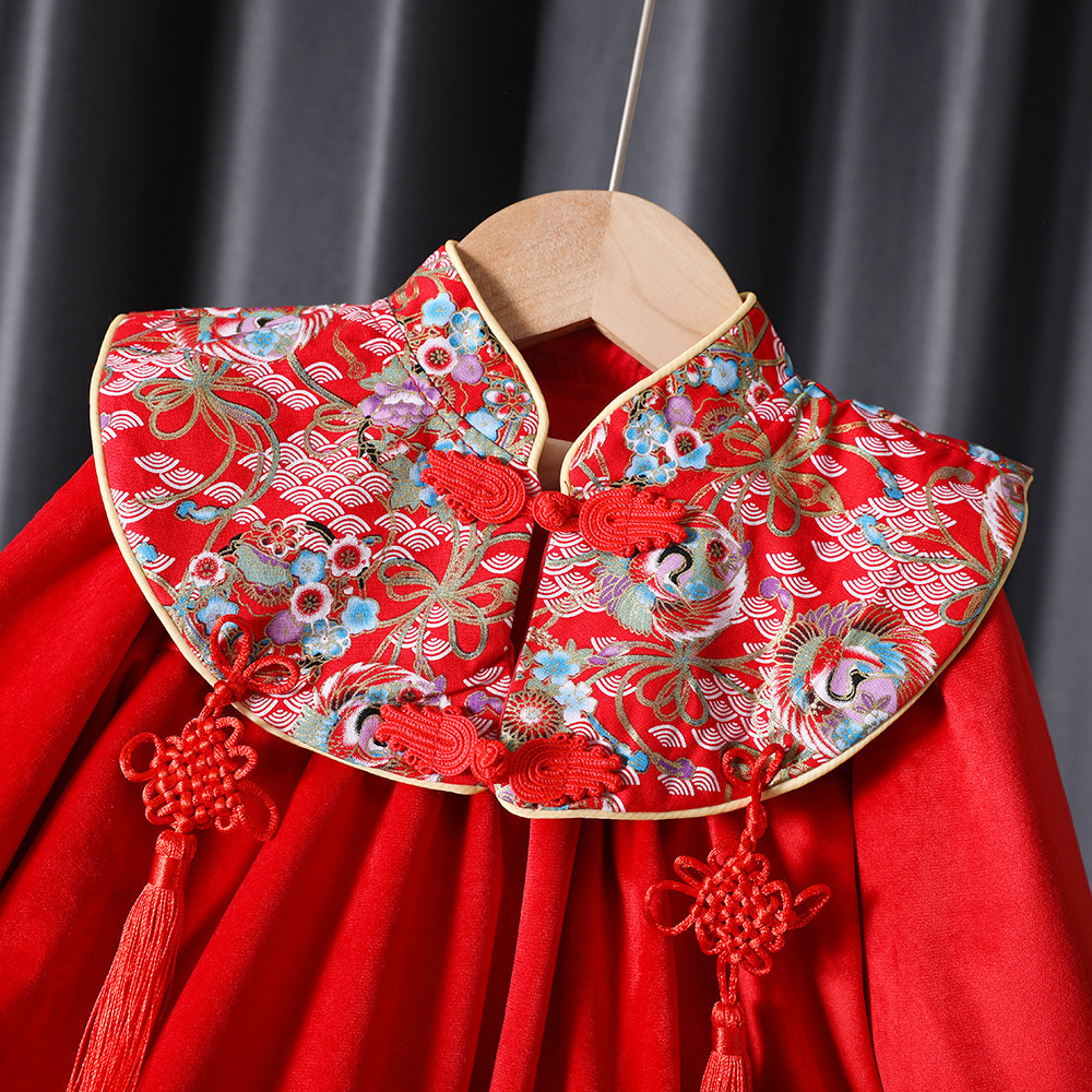 2025 Winter Girls' Dress Chinese Style Hanfu Children's New Year Outfit Cheongsam Dress National Style Children's Clothing