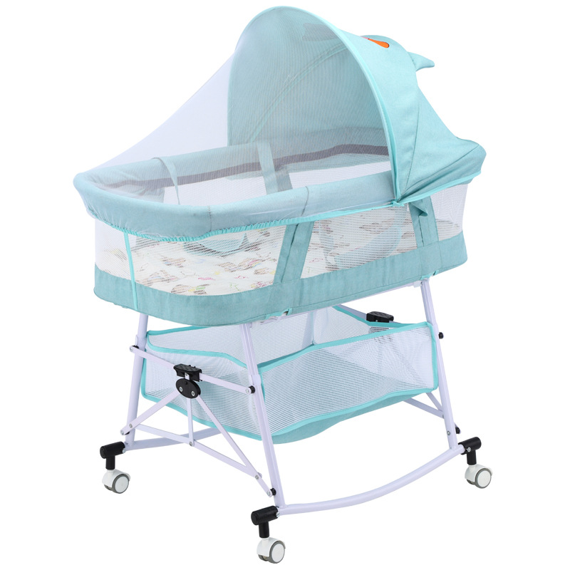 Crib Baby Rocking Chair Portable Folding Baby Bed Newborn Cradle Bed Multi-Functional Removable Basket