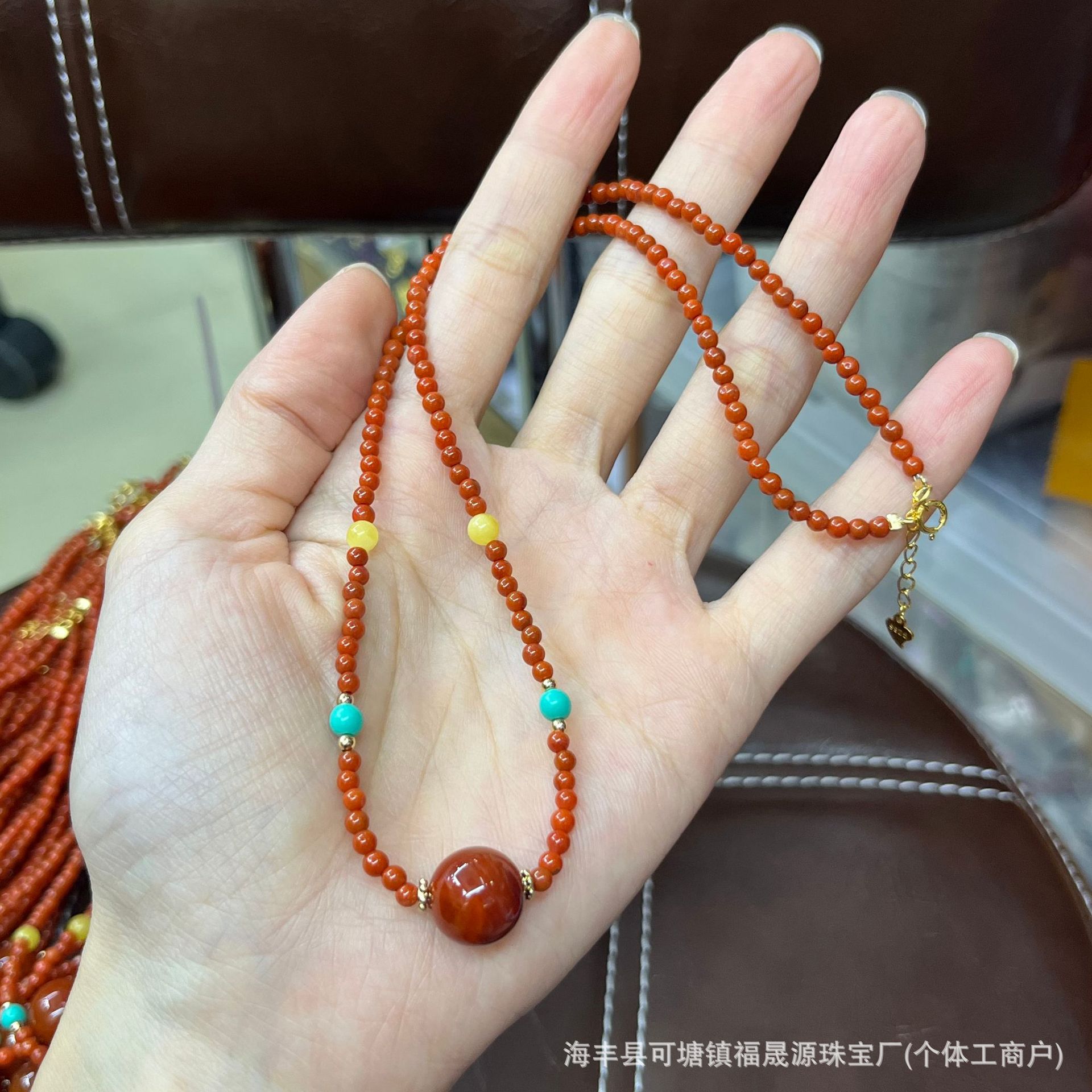 Original Design Natural Baoshan South Red Agate Necklace Single Bead South Red Clavicle Chain Summer Fashion Live Welfare