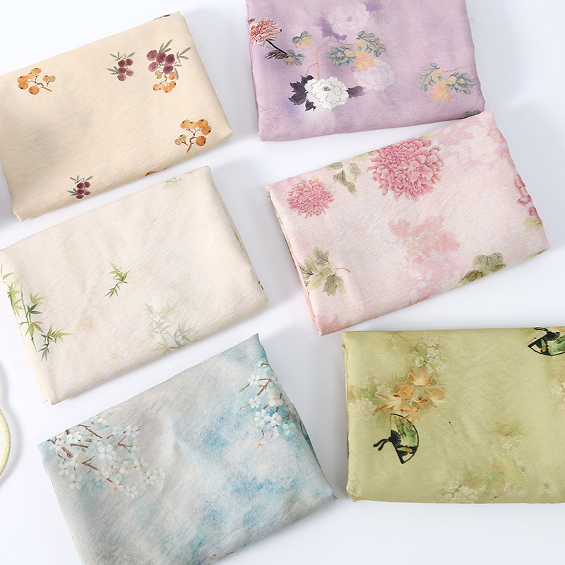 Gastrodia Digital Printed Fabric Summer Thin New Chinese Style National Style dress Cheongsam Hanfu Children's Wear Fabric