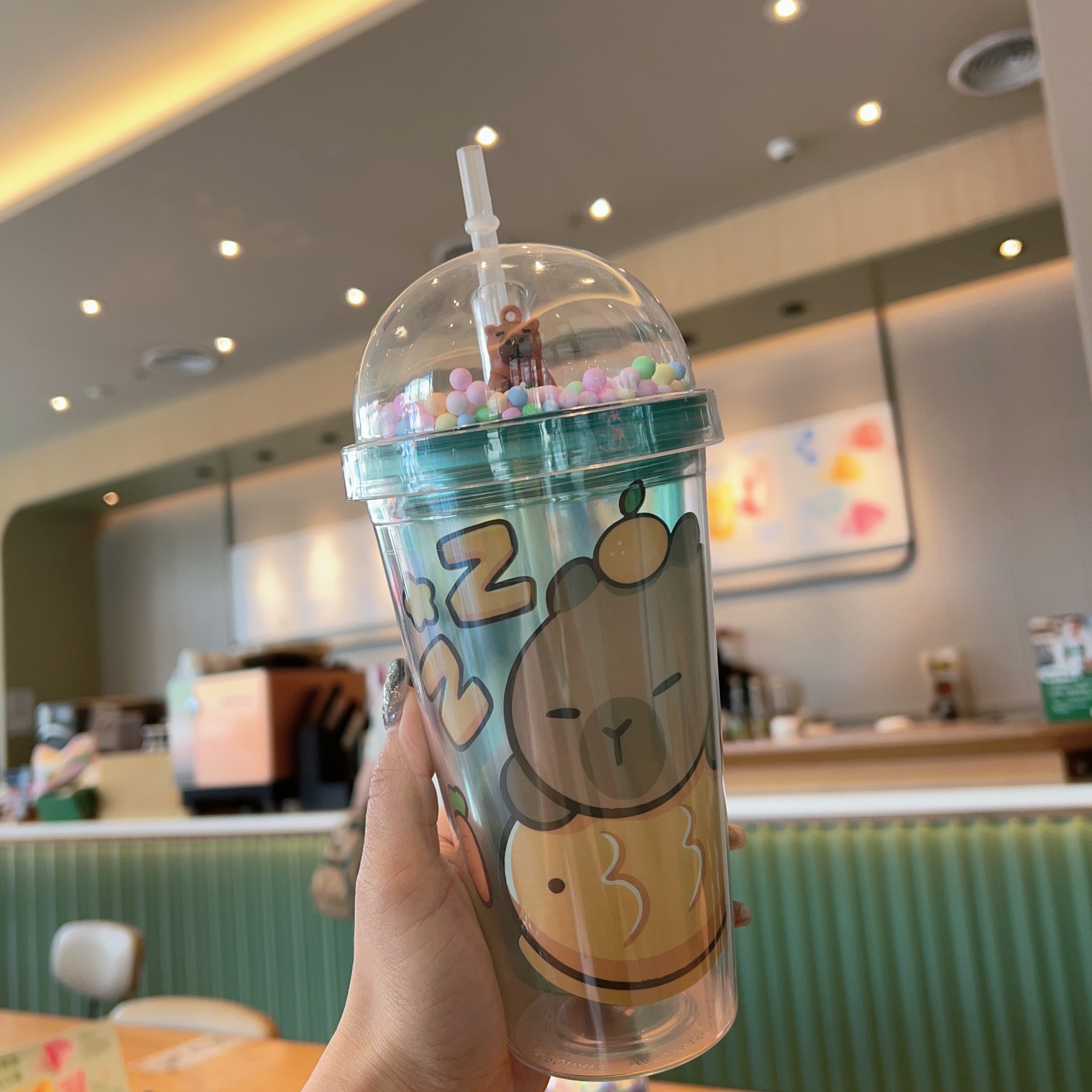 Cross-Border New High-Looking Summer Internet Celebrity Kurashutong Plastic Water Cup Straw Water Cup Double-Layer Crushed Ice Cup