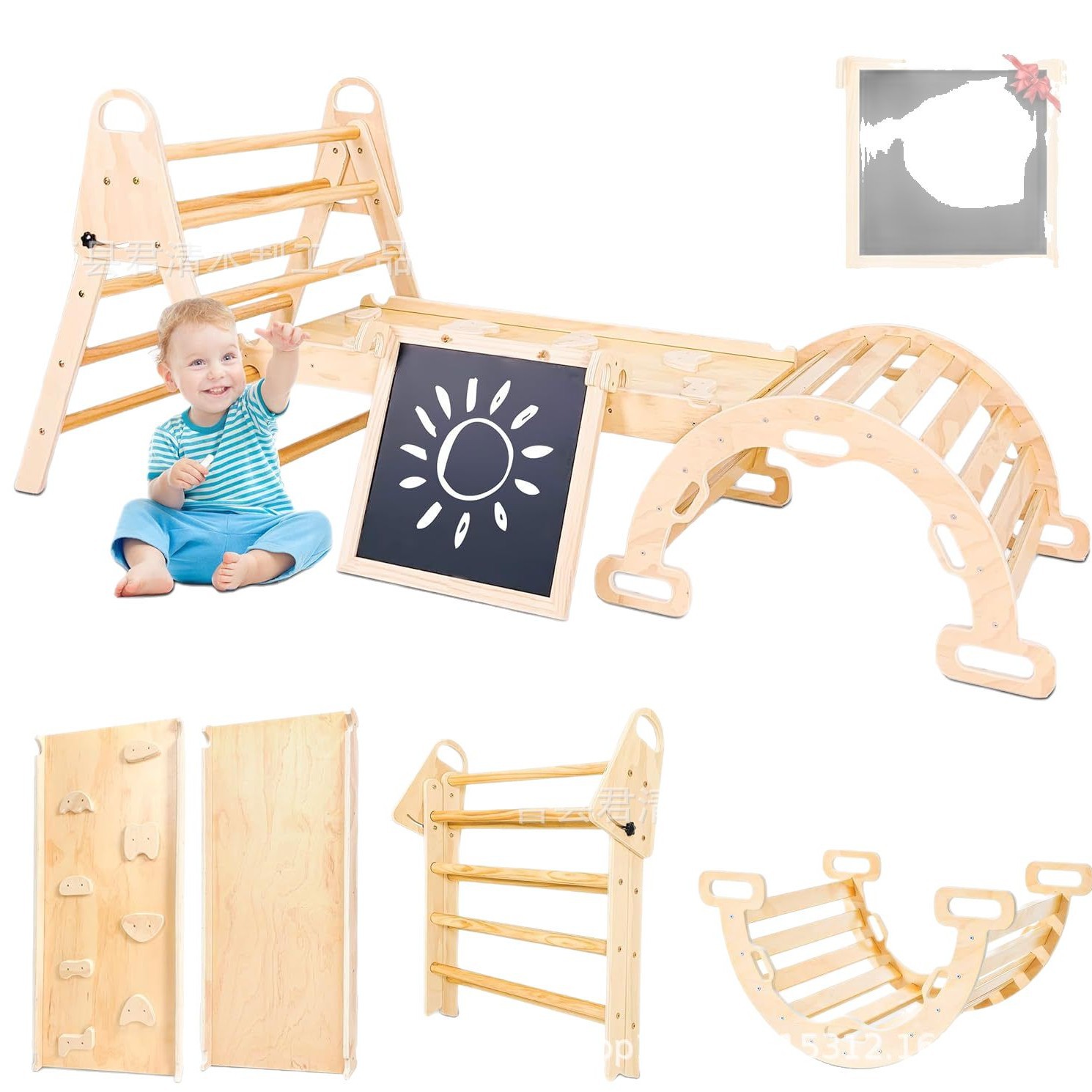 Cross-Border Children's Climbing Frame Wooden Slide Climbing Frame Combination Baby Playground with Blackboard Educational Toy Climbing Frame