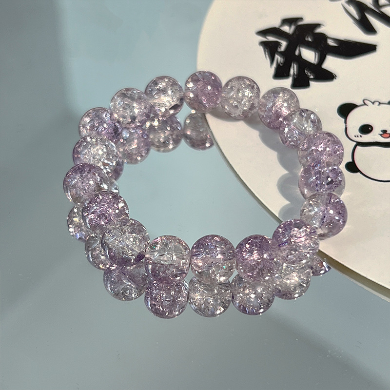 Amethyst Bracelet Gradient Ice Crack Beads Beaded Bracelet Sweet and Cute Student Bracelet Girls Summer Versatile Bracelet