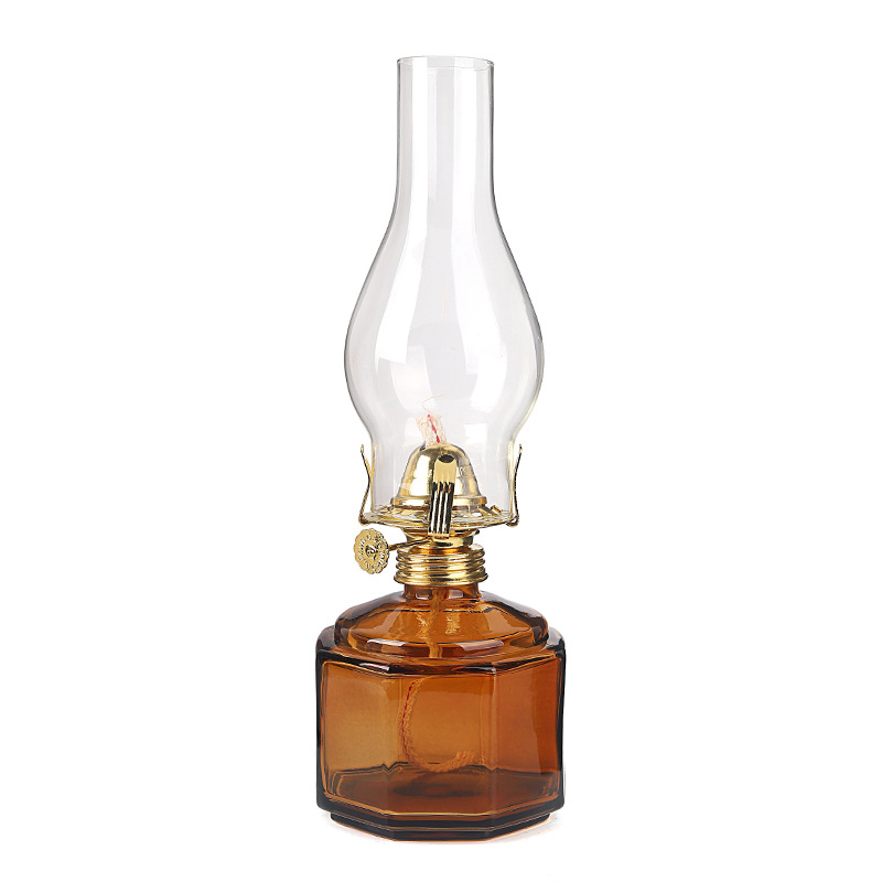 Large Capacity Polygon Glass Kerosene Lamp Butter Lamp Outdoor Windproof Indoor Traditional Lighting Fixtures
