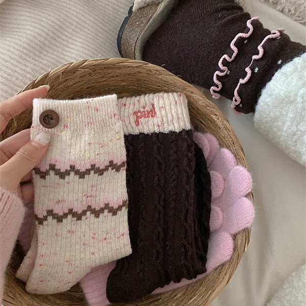 Толстые полосатые носки, осень и зима, корейский стиль