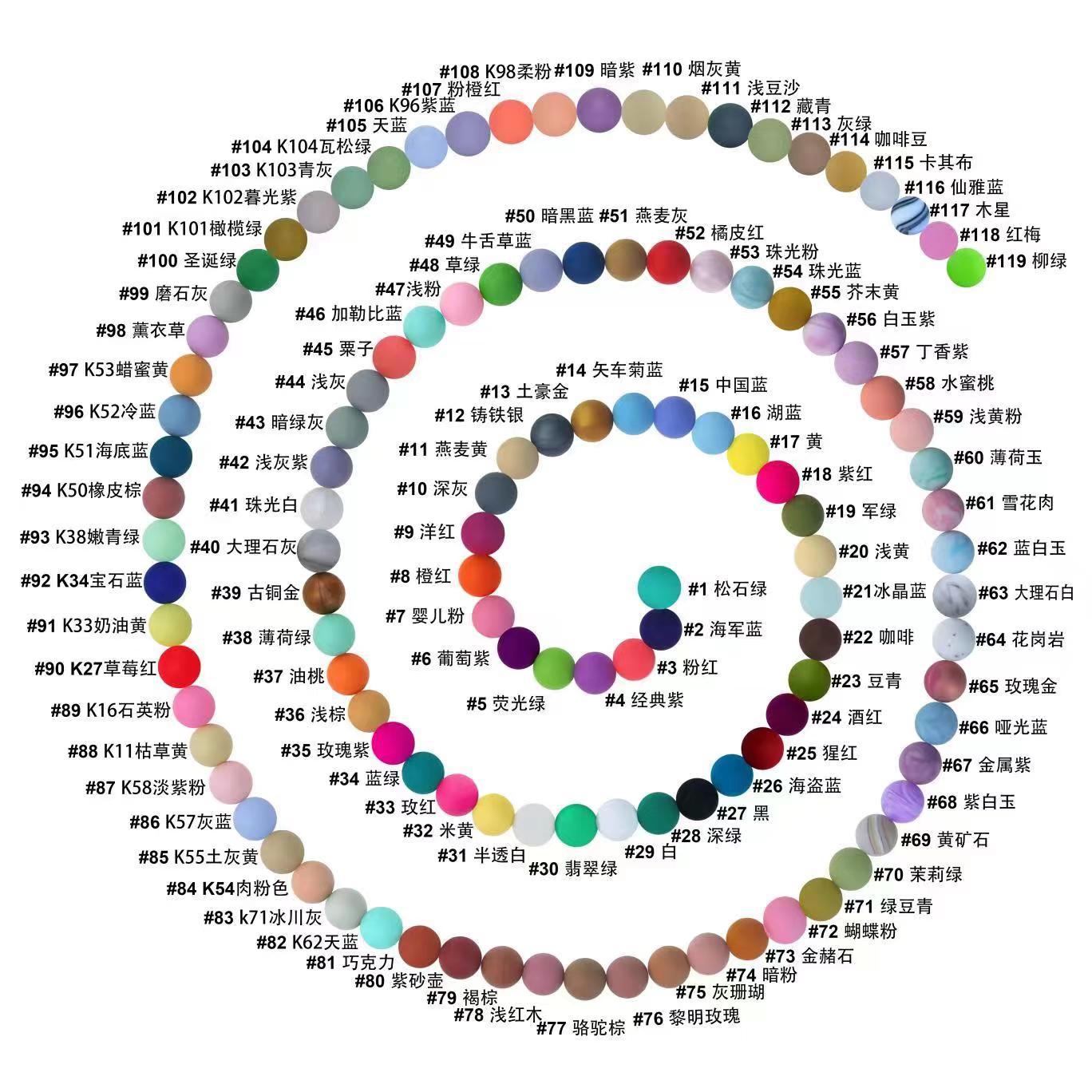 15mm Silicone Beads Round Beads Candy Color Edible Grade Silicone Baby Teether Bracelet Necklace Loose Beads in Stock