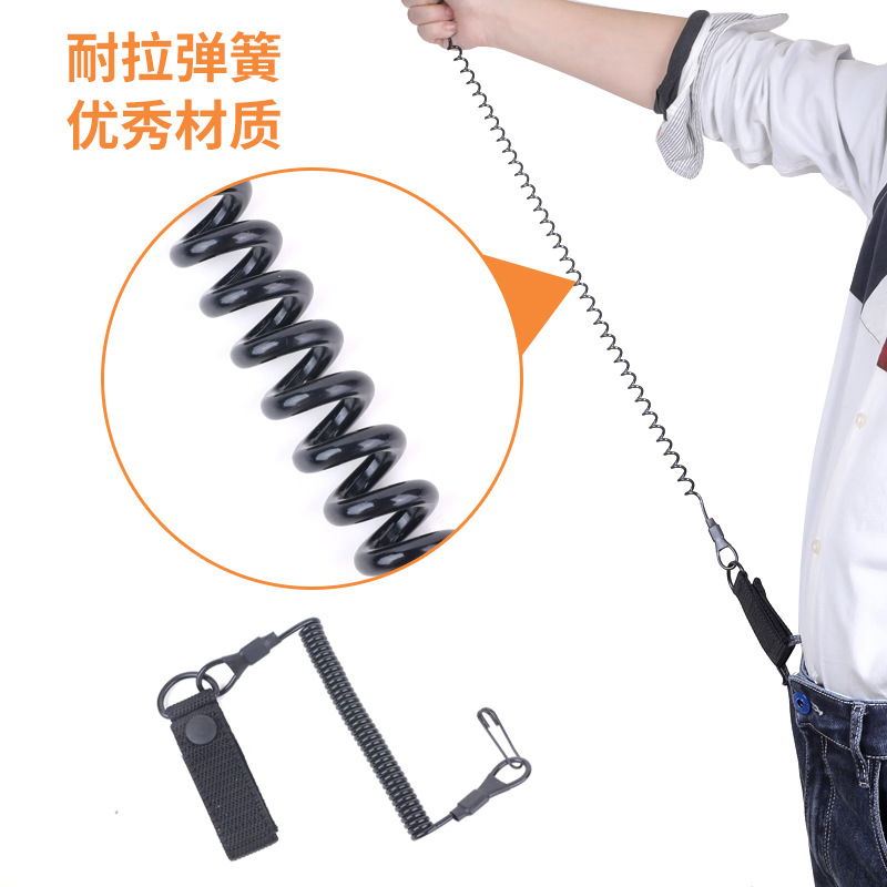 Wholesale Outdoor Tactical Spring Gun Rope Hanging Equipment Spring Lanyard Built-In Steel Wire Decorative Waist Chain Anti-Cut Gun Rope