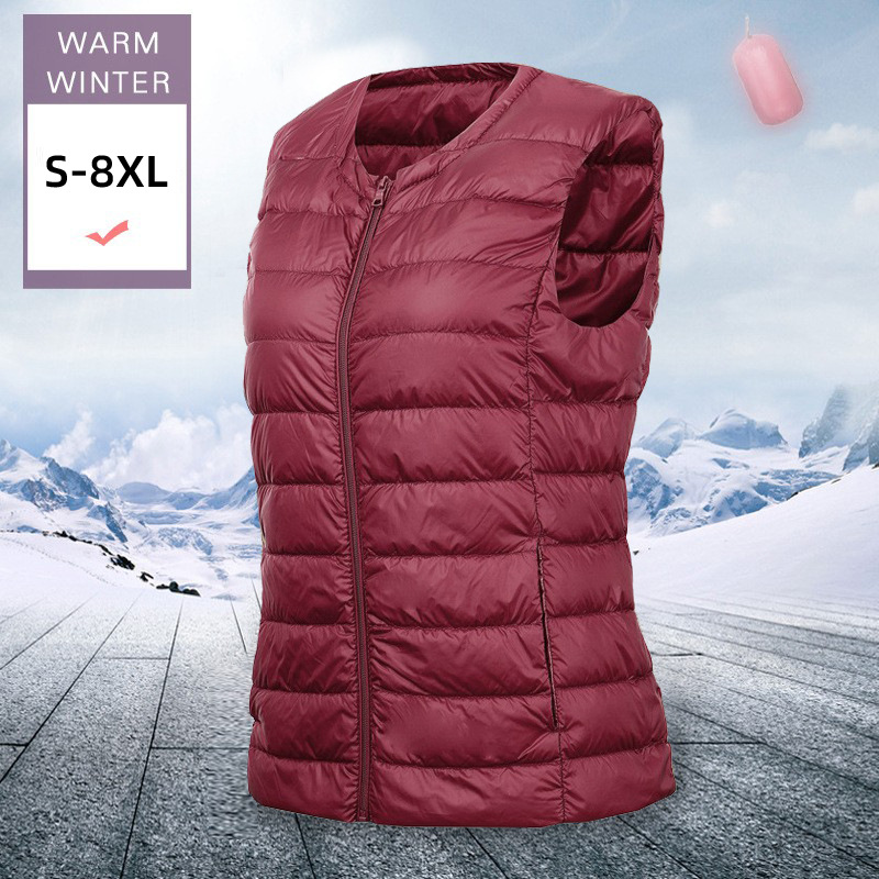 Пуховик-жилет для женщин осень и зима, новый, круглый вырез, молния, большой размер, легкий, короткий, из белого утиного пуха