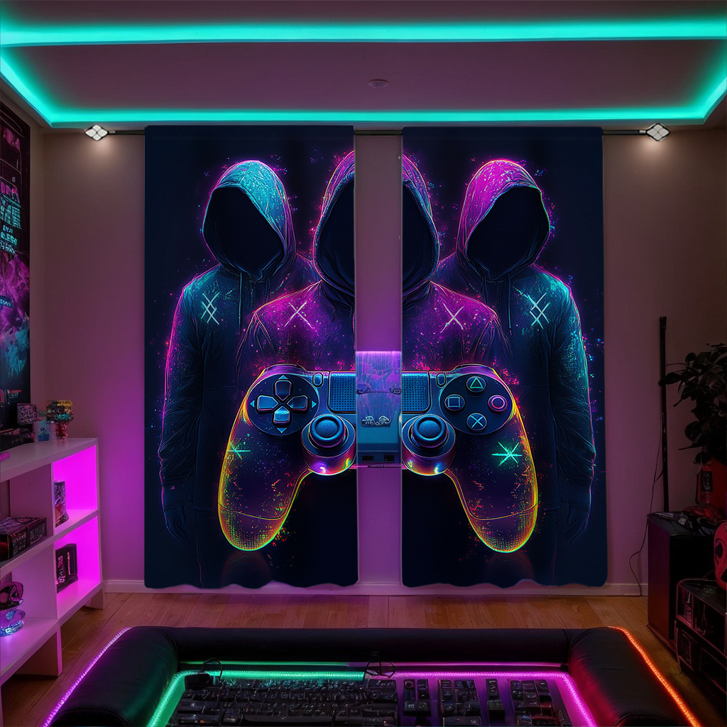Jit Game Controller Design, Cross-Border Exclusive Factory Direct Sales, Digital Printing Processing Curtains and Screens for E-Sports Rooms