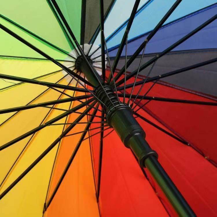 Ice Price 16 Bone Waterproof Automatic Umbrella Long Handle Large Student Business Rainbow Sunny Umbrella Straight Double