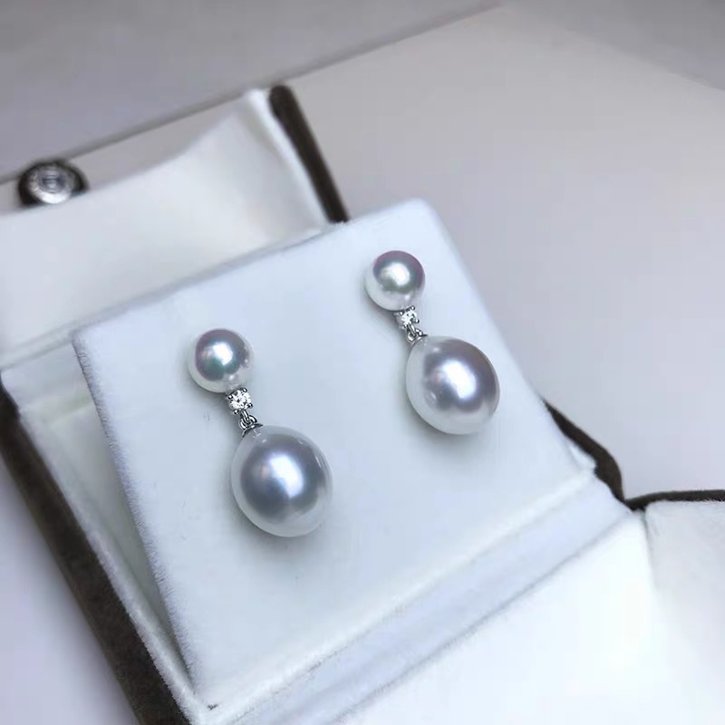 Platinum Pt900 accessories small fresh double beads zircon earrings with beads 6-7,9-10mm without beads