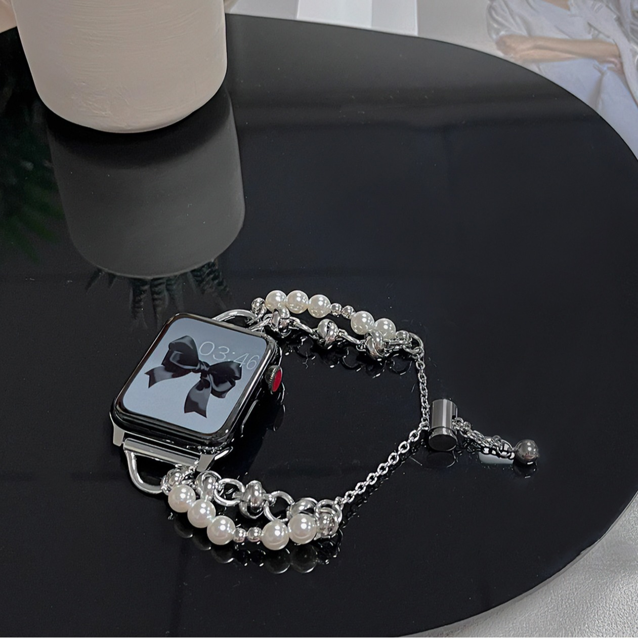 For Apple S8 watch strap Applewatch Xiaoxiang style Pearl stainless steel metal iwatch se strap