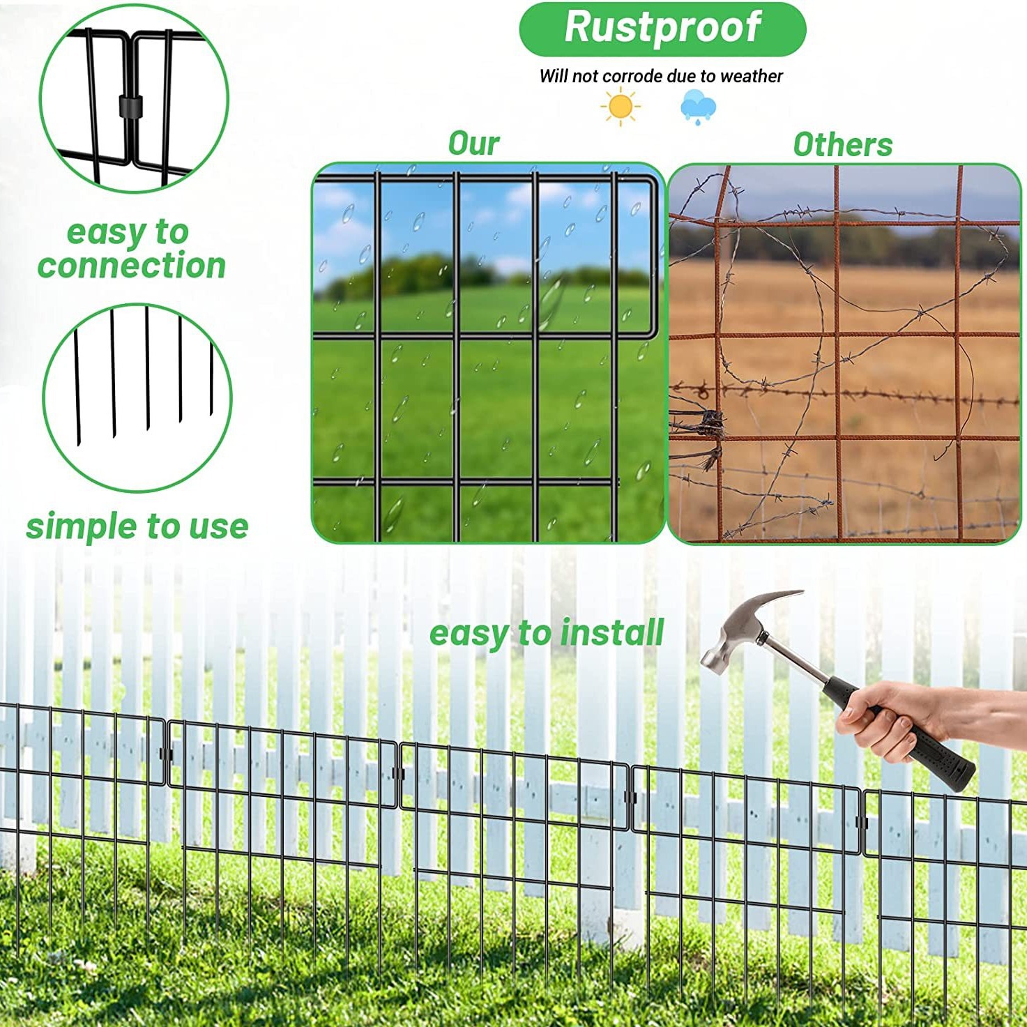 Animal Barrier Fence Garden Decorative Fence Anti-Rust Metal Wire Panel Border Suitable for Dog and Rabbit Floor Piles