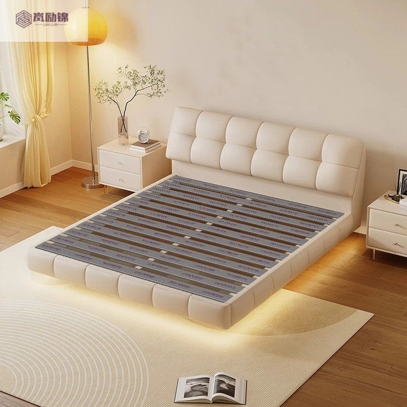 Cream Style Bedroom Furniture Set Suspended Bed 1.5m Leather Bed 1.5m Double Master Bedroom Bed Home Storage Bed