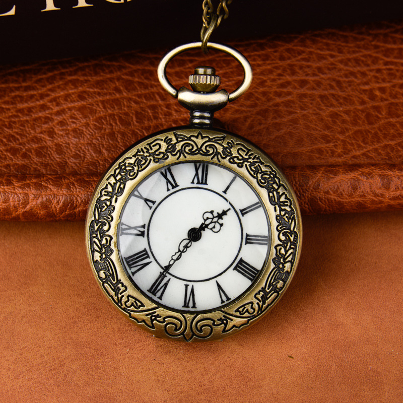 Large Pocket Watch with Transparent Glass, Floral Edge, Quartz Movement, Flip Cover, Roman Numerals, Pocket Watch Necklace, Wholesale from Manufacturer
