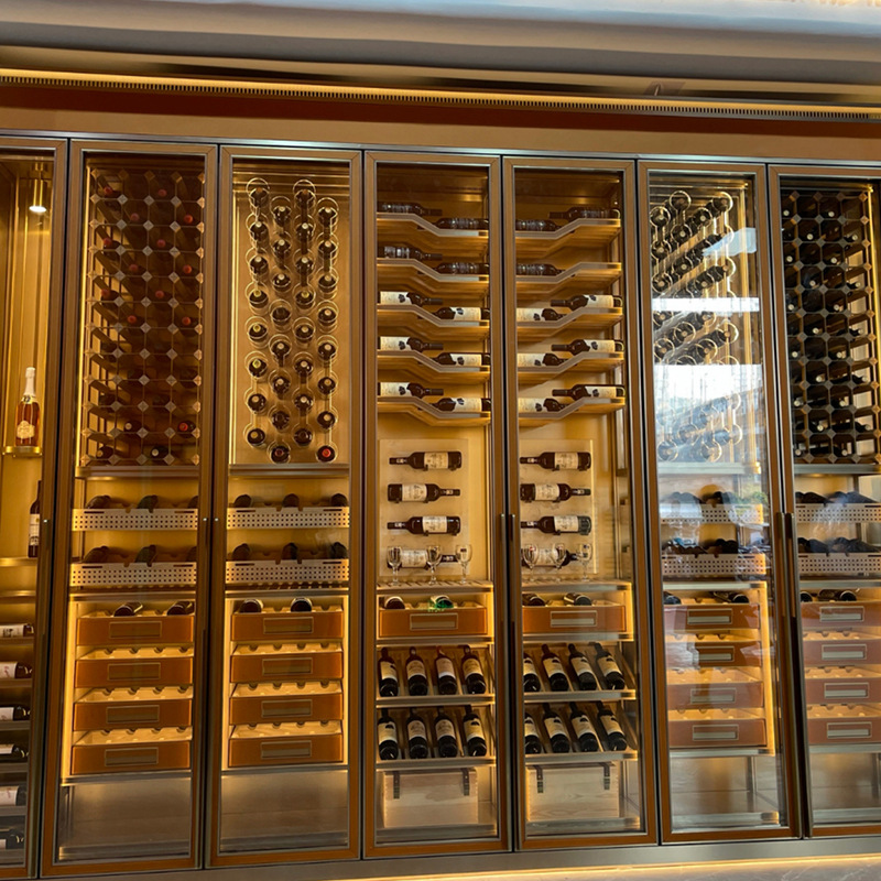 Four Seasons Constant Temperature and Humidity Stainless Steel Wine Cabinet Embedded Wine Cellar Display Cabinet Light Luxury Wall Floor Metal Red Wine Cabinet