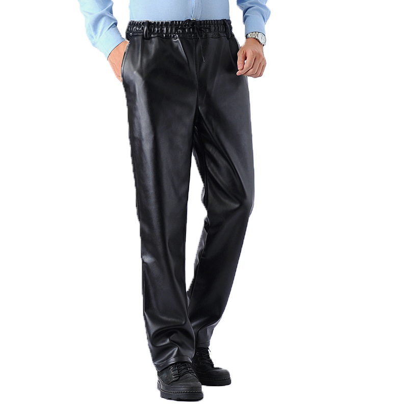 Men's leather pants middle-aged and elderly loose casual windproof warm fleece-lined thickened motorcycle motorcycle labor protection pants work pants