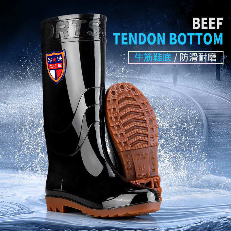 Men's Construction Site Rain Boots Beef Sole PVC Military Rain Boots Waterproof Non-slip Labor Wear-resistant Warm PVC Men's Water Boots