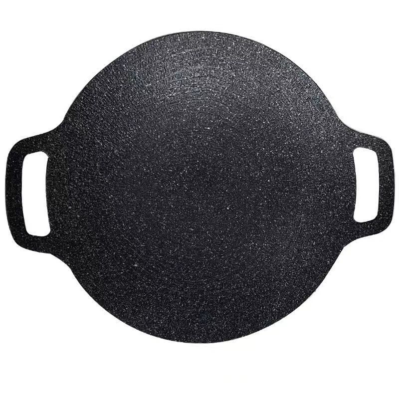 Round maifan stone barbecue plate outdoor camping portable barbecue plate Korean non-stick fried steak iron plate barbecue plate
