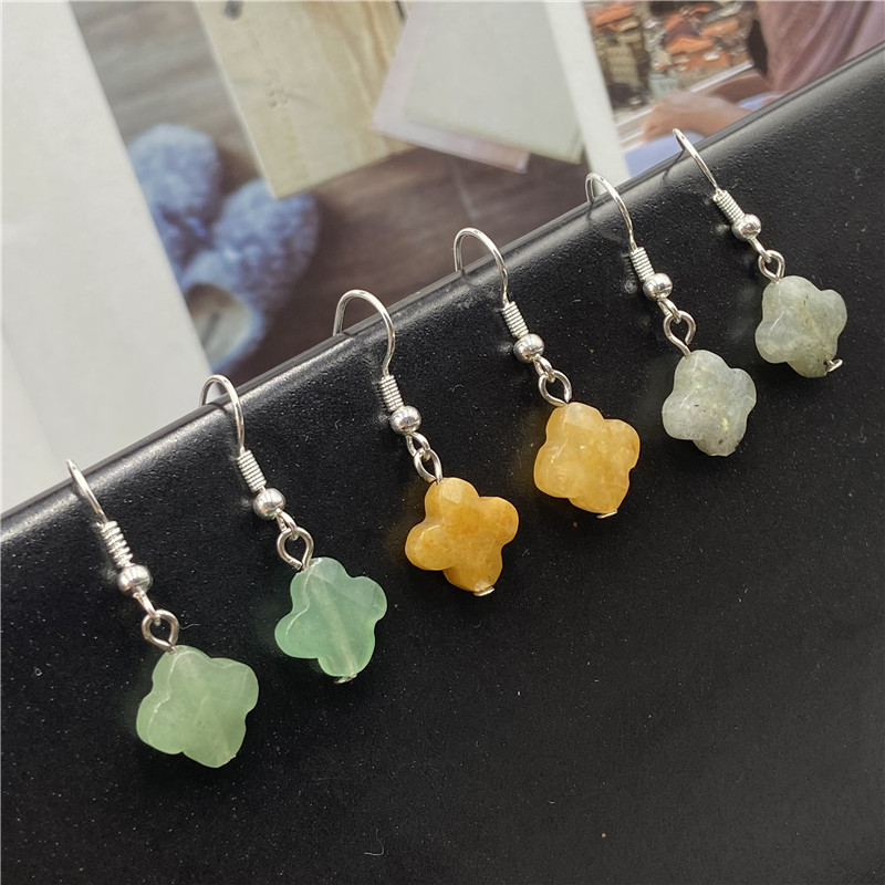 Серьги из порошкового кристалла, резные, в форме четырехлистного клевера, DIY, антикварные цветочные серьги, серьги с ушными крючками из нефрита Дунлин