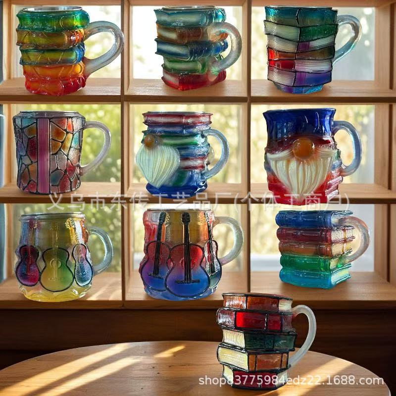 Painted Book Mug Painted Book Cup 3D Painted Book Coffee Cup Unique Book Stacking Coffee Cup