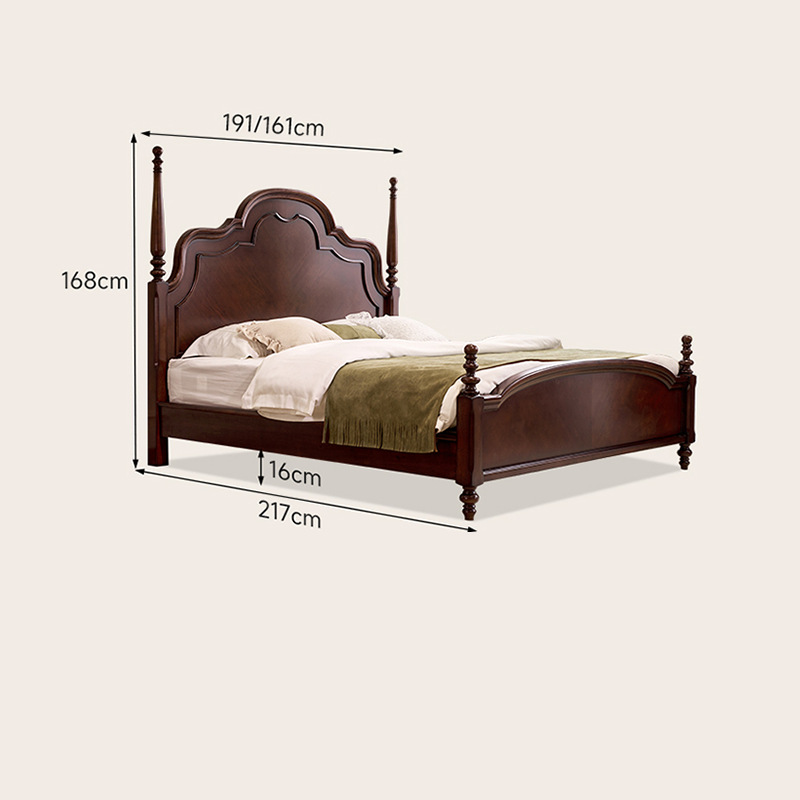Medieval Style Solid Wood Double Bed American Simple Roman Column Bed Black High-End French Original Anna Bed
