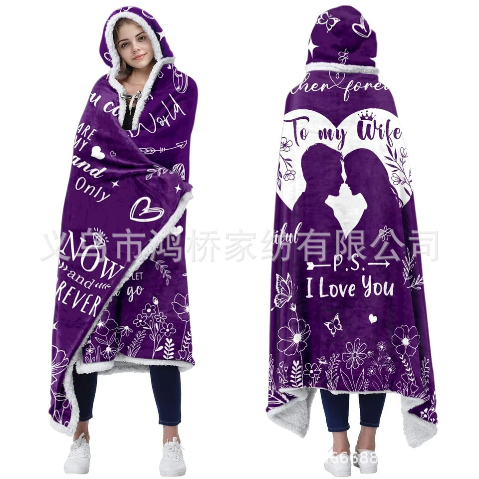 Cross-Border Foreign Trade Factory Direct Supply of Shabur Hooded Blanket as a Gift for Mother, Wife and Lover, Dressing Blanket