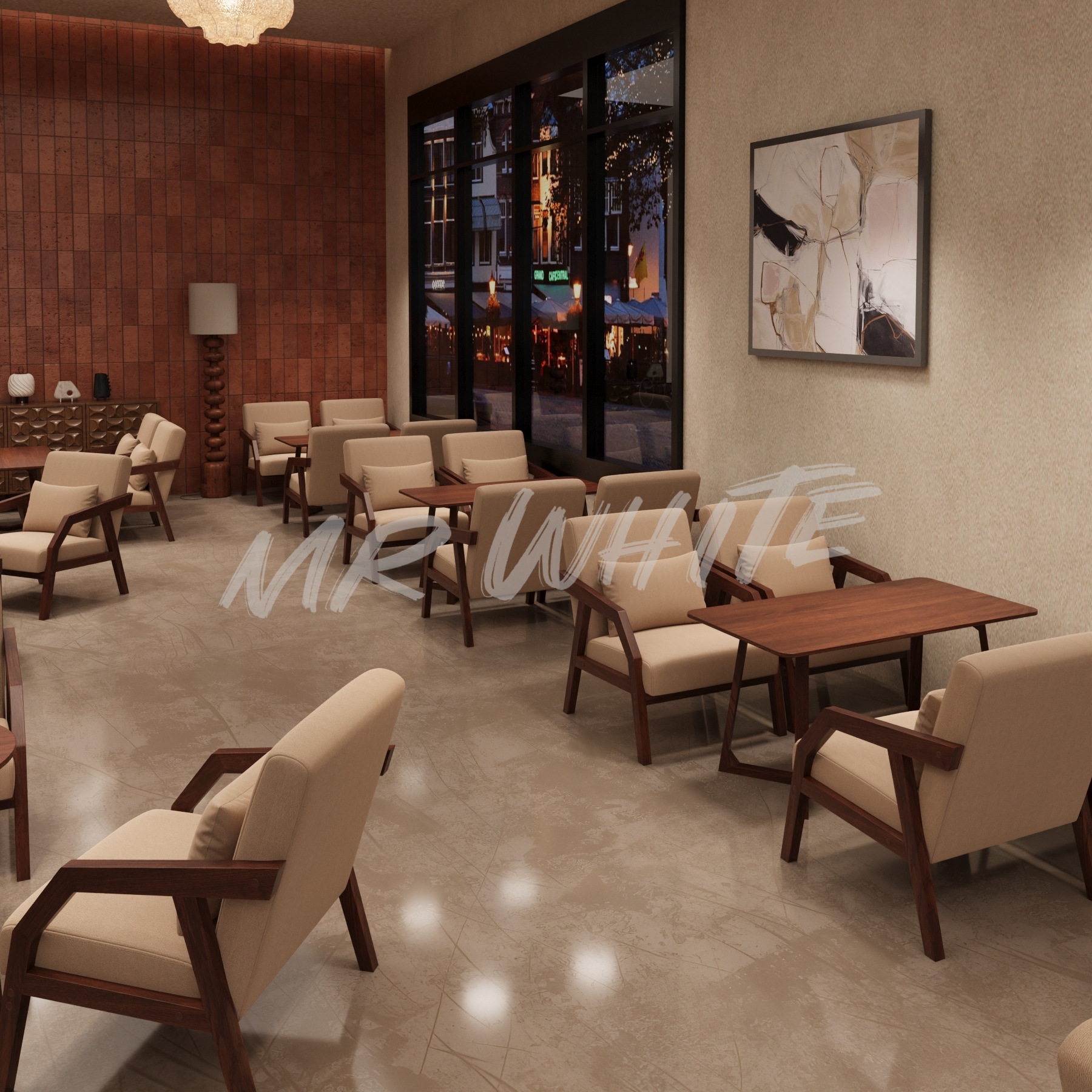 Coffee Shop Nordic Light Luxury Restaurant Sofa Solid Wood Bar Clear Bar Sofa Chair Table Combination Single Sofa Chair